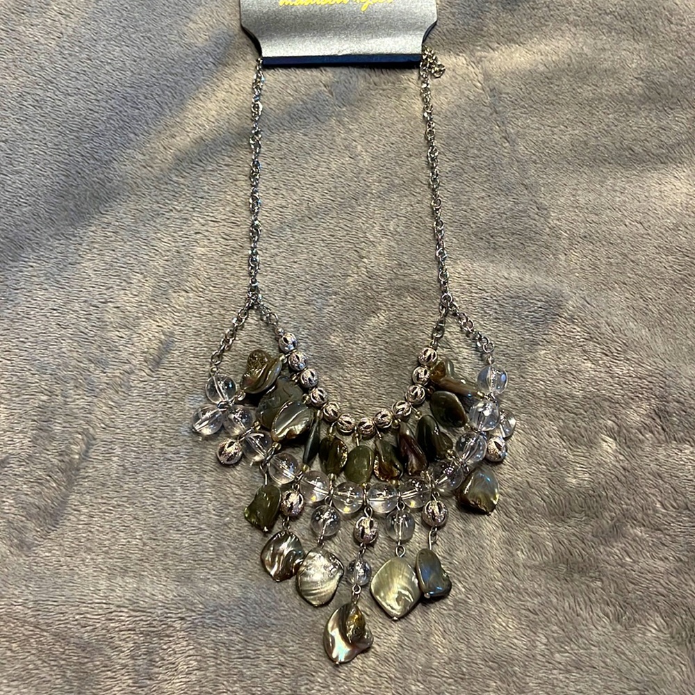 Grey and silver double lower strand necklace